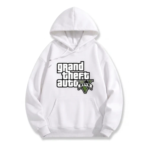 Biała bluza z kapturem GTA z nadrukiem logo Grand Theft Auto V