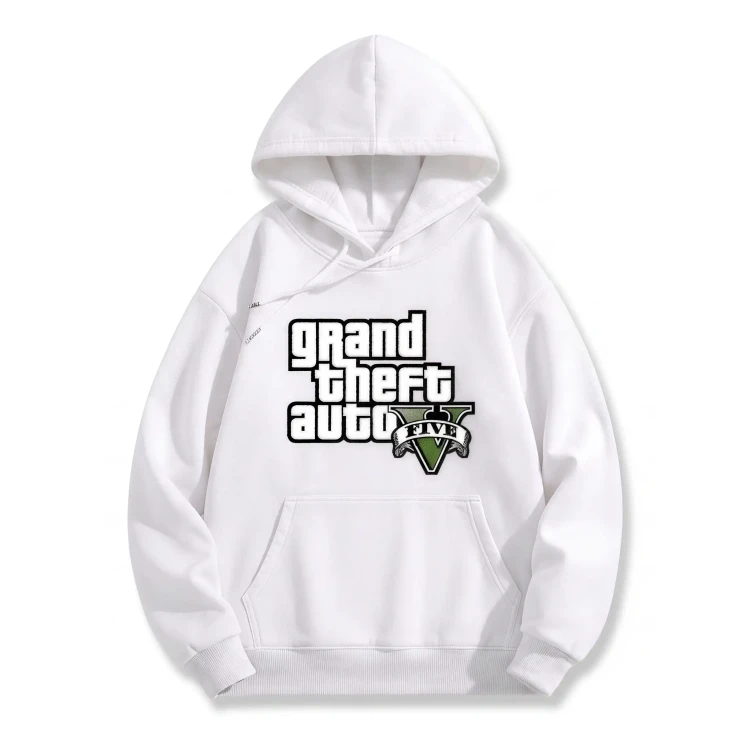 Biała bluza z kapturem GTA z nadrukiem logo Grand Theft Auto V