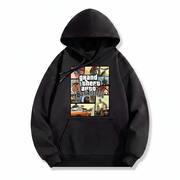 Czarna bluza z kapturem GTA z nadrukiem okładki Grand Theft Auto San Andreas
