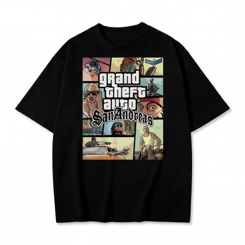 Czarna koszulka GTA z nadrukiem okładki Grand Theft Auto San Andreas