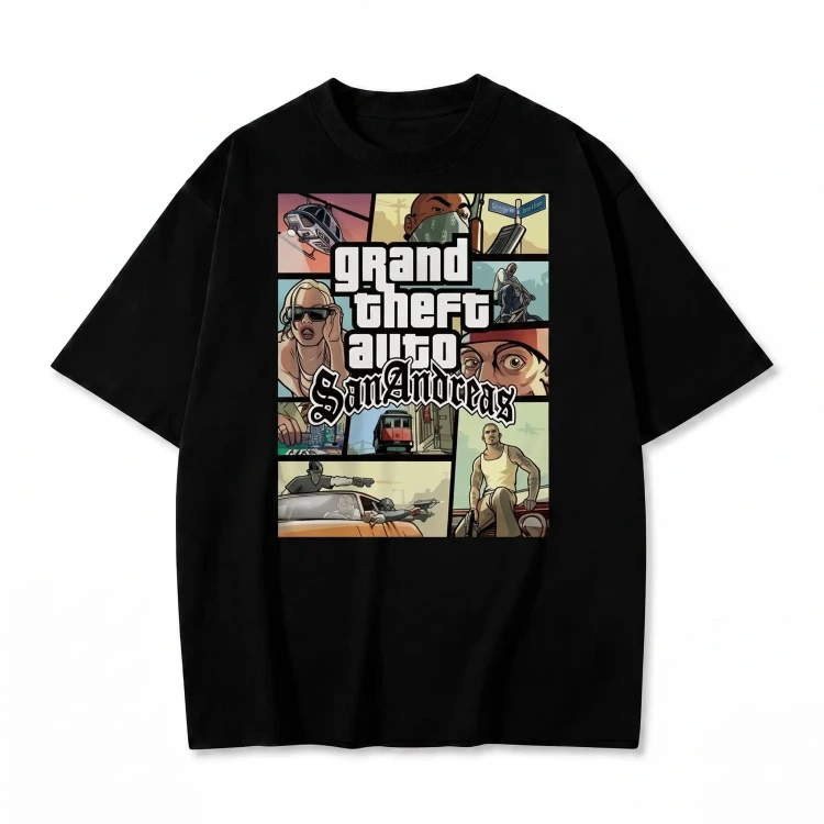 Czarna koszulka GTA z nadrukiem okładki Grand Theft Auto San Andreas