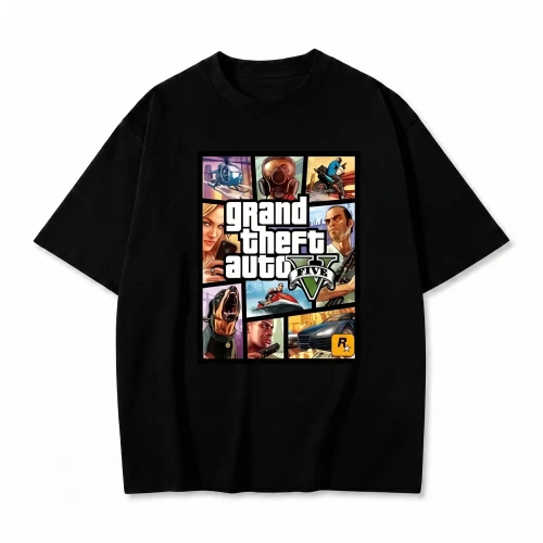 Czarna koszulka GTA z nadrukiem okładki Grand Theft Auto V