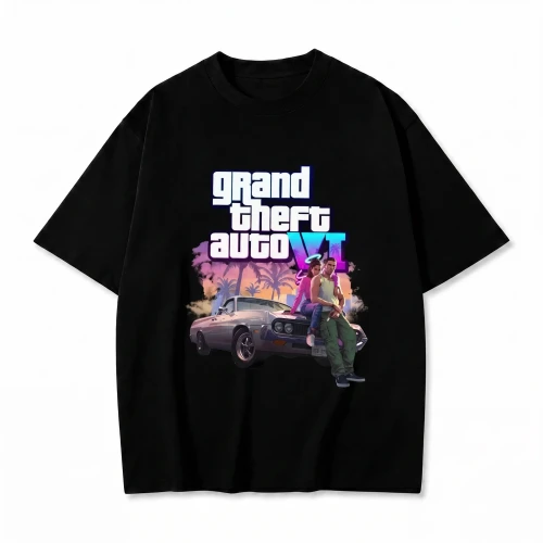 Czarna koszulka GTA z nadrukiem plakatu Grand Theft Auto VI