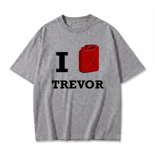 Szara koszulka GTA z nadrukiem I love Trevor z kanistrem