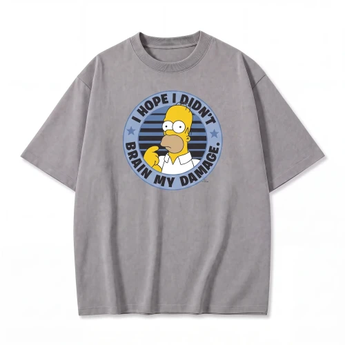 Szara koszulka Simpsonowie z nadrukiem Homera i napisem I Hope I Didn't Brain My Damage