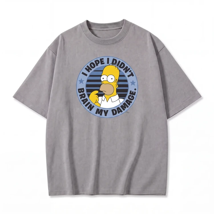 Szara koszulka Simpsonowie z nadrukiem Homera i napisem I Hope I Didn't Brain My Damage