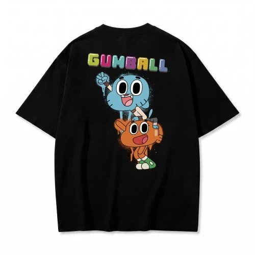 Czarna koszulka Niesamowity świat Gumballa z nadrukiem Gumballa i Darwina oraz logo Gumball