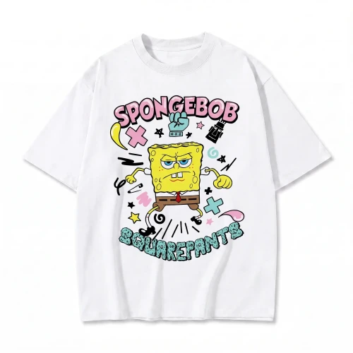 Biała koszulka SpongeBob Kanciastoporty z nadrukiem SpongeBoba i napisem SpongeBob SquarePants