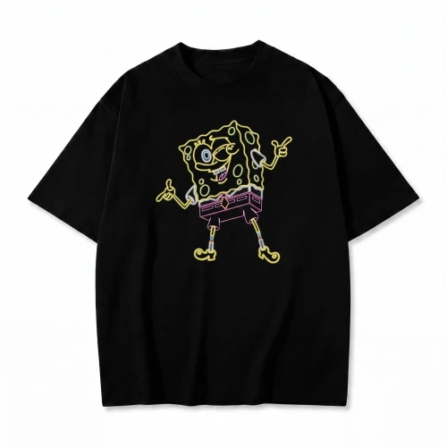 Czarna koszulka SpongeBob Kanciastoporty z neonowym nadrukiem SpongeBoba