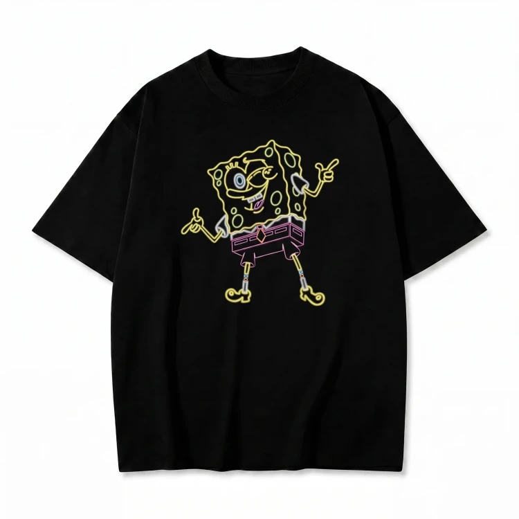 Czarna koszulka SpongeBob Kanciastoporty z neonowym nadrukiem SpongeBoba