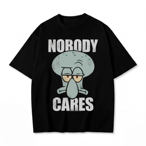 Czarna koszulka SpongeBob Kanciastoporty z nadrukiem Skalmara i napisem Nobody Cares