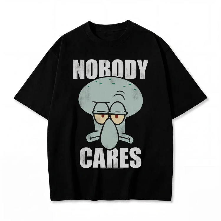 Czarna koszulka SpongeBob Kanciastoporty z nadrukiem Skalmara i napisem Nobody Cares