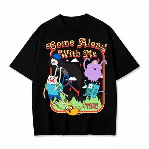 Czarna koszulka Pora na Przygodę z nadrukiem Finna, Jake'a i Marceline oraz napisem Come Along With Me