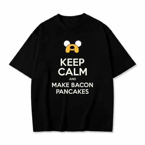 Czarna koszulka Pora na Przygodę z nadrukiem Jake'a i napisem Keep Calm And Make Bacon Pancakes