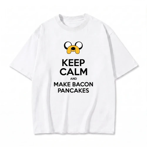 Biała koszulka Pora na Przygodę z nadrukiem Jake'a i napisem Keep Calm And Make Bacon Pancakes