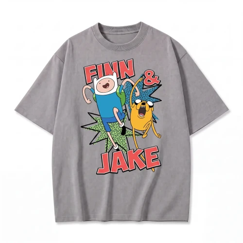 Szara koszulka Pora na Przygodę z nadrukiem Finn i Jake