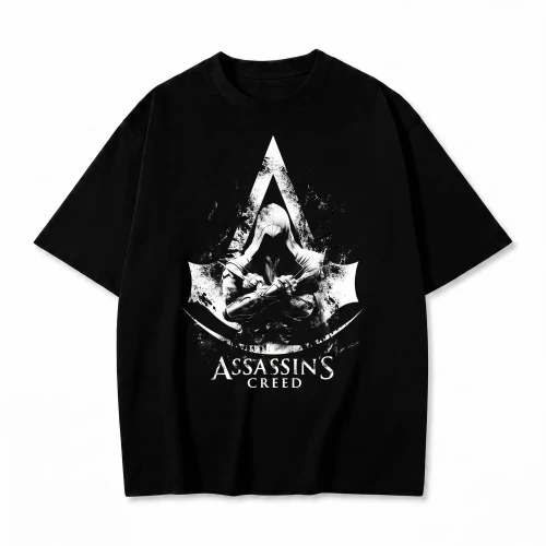 Czarna koszulka Assassin's Creed z nadrukiem herbu asasynów