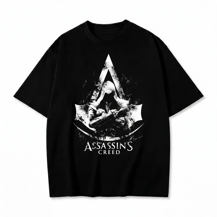 Czarna koszulka Assassin's Creed z nadrukiem herbu asasynów