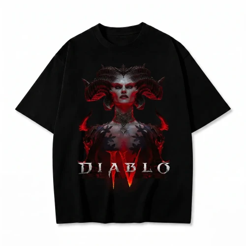 Czarna koszulka Diablo IV z nadrukiem Lilith