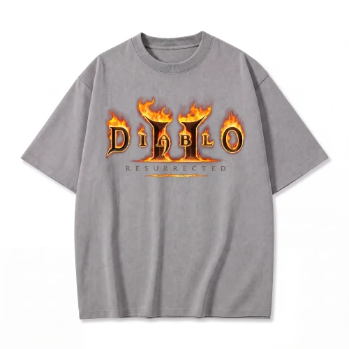 Szara koszulka Diablo II Resurrected z nadrukiem logo