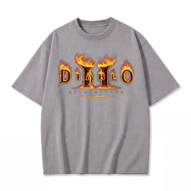 Szara koszulka Diablo II Resurrected z nadrukiem logo