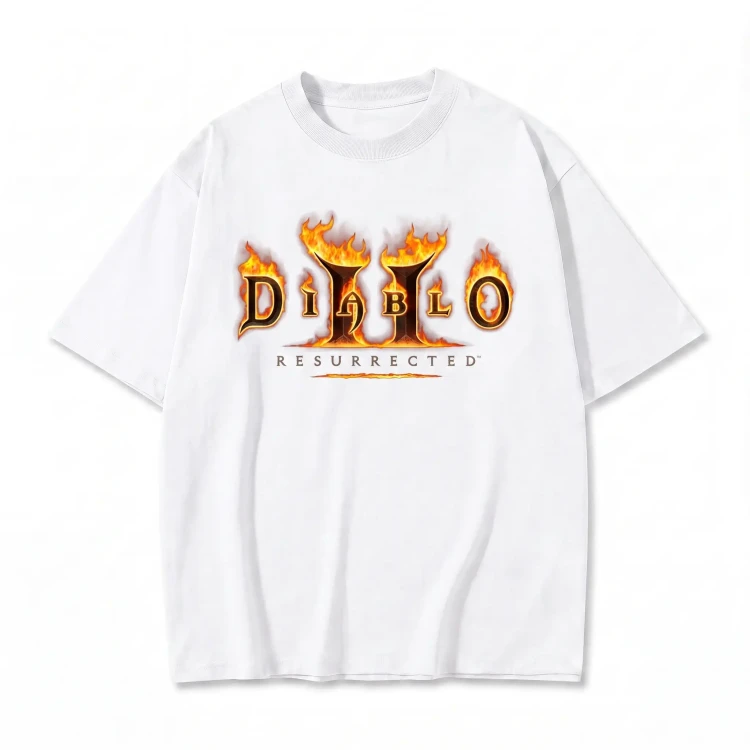Biała koszulka Diablo II Resurrected z nadrukiem logo