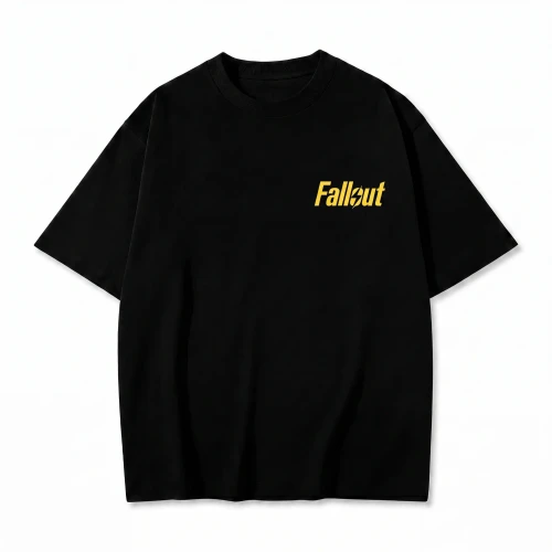 Czarna koszulka Fallout z małym nadrukiem logo na piersi