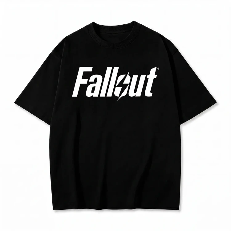 Czarna koszulka Fallout z białym nadrukiem logo