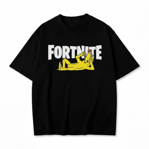 Czarna koszulka Fortnite z nadrukiem logo i banana Peely