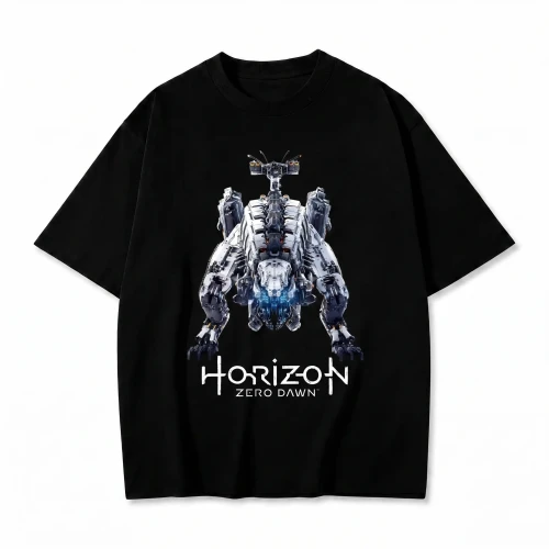 Czarna koszulka Horizon Zero Dawn z nadrukiem maszyny Thunderjaw