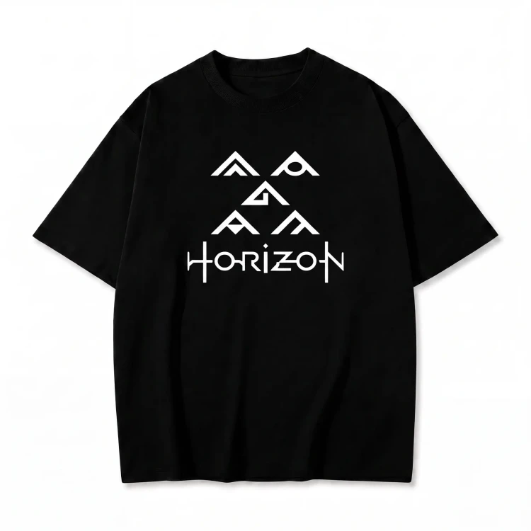 Czarna koszulka Horizon Zero Dawn z nadrukiem symboli i logo gry