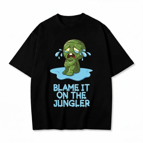 Czarna koszulka League of Legends z nadrukiem Amumu i napisem Blame It On The Jungler
