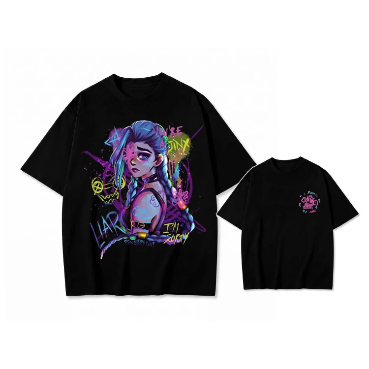 Czarna koszulka League of Legends / Arcane z nadrukiem Jinx