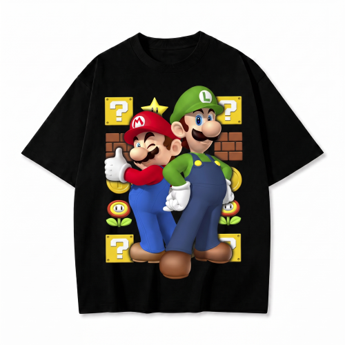 Czarna koszulka Super Mario z nadrukiem Mario i Luigi