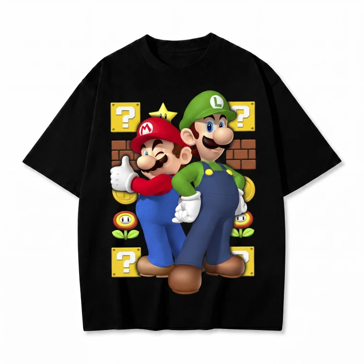 Czarna koszulka Super Mario z nadrukiem Mario i Luigi