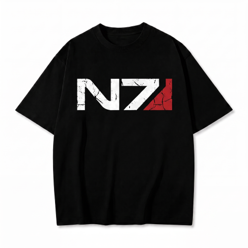 Czarna koszulka Mass Effect z nadrukiem logo N7