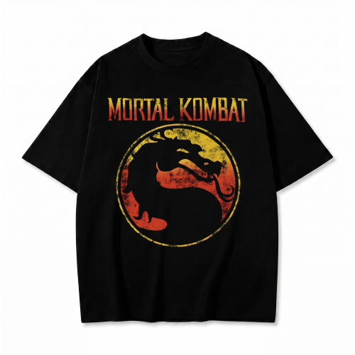 Czarna koszulka Mortal Kombat z nadrukiem klasycznego logo ze smokiem