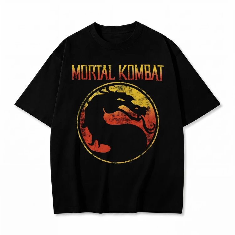 Czarna koszulka Mortal Kombat z nadrukiem klasycznego logo ze smokiem