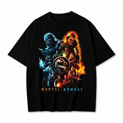 Czarna koszulka Mortal Kombat z nadrukiem Sub-Zero i Scorpiona