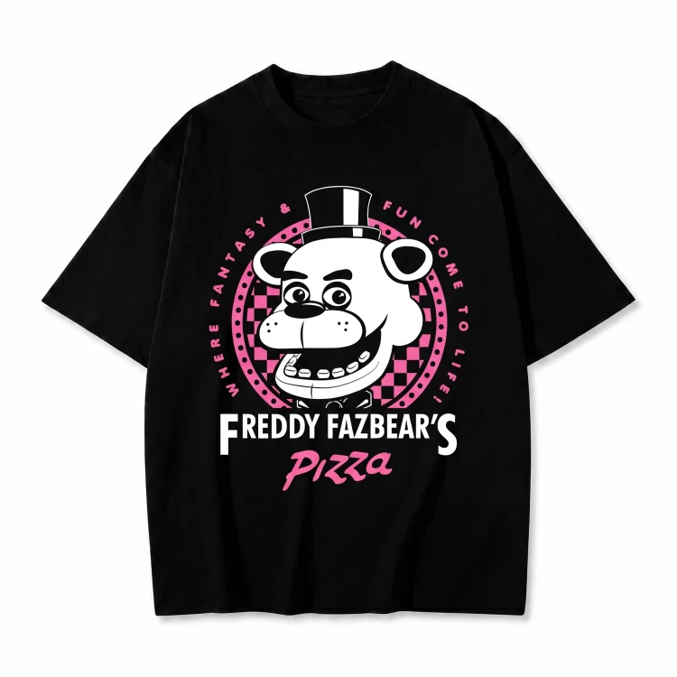Czarna koszulka Five Nights at Freddy's z nadrukiem logo Freddy Fazbear's Pizza