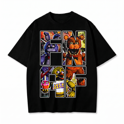 Czarna koszulka Five Nights at Freddy's z nadrukiem napisu FNAF