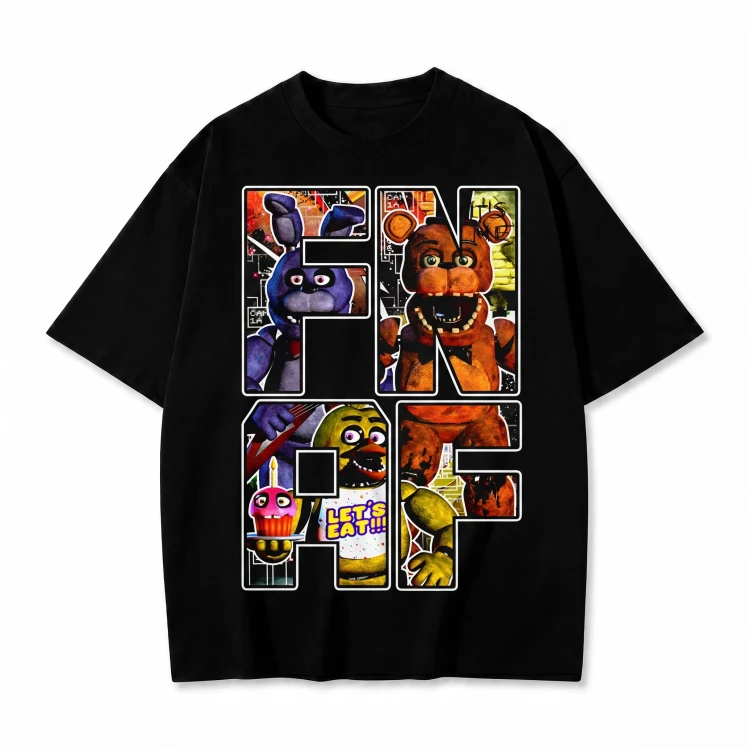 Czarna koszulka Five Nights at Freddy's z nadrukiem napisu FNAF
