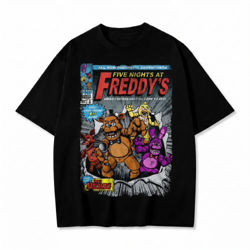 Czarna koszulka Five Nights at Freddy's z nadrukiem okładki komiksu
