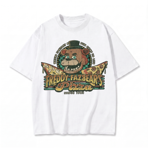 Biała koszulka Five Nights at Freddy's z nadrukiem logo Freddy Fazbear's Pizza