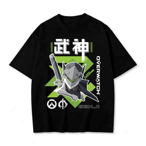 Czarna koszulka Overwatch z nadrukiem Genji