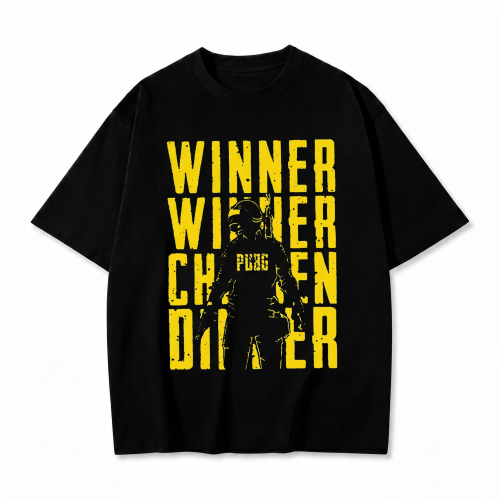 Czarna koszulka PUBG z nadrukiem Winner Winner Chicken Dinner