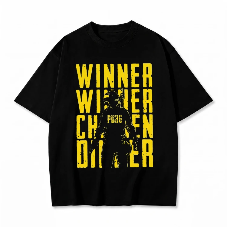 Czarna koszulka PUBG z nadrukiem Winner Winner Chicken Dinner