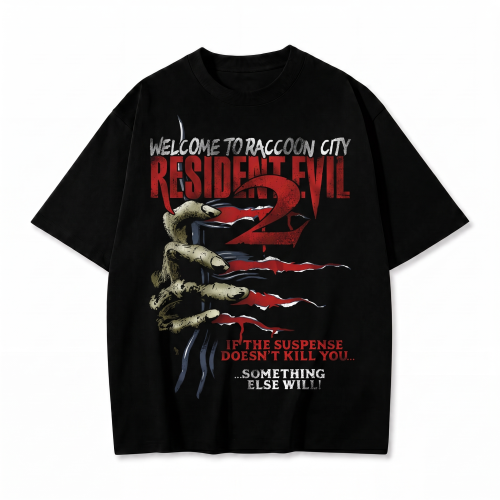 Czarna koszulka Resident Evil z nadrukiem Welcome to Raccoon City