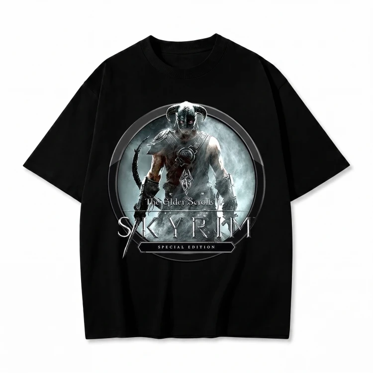 Czarna koszulka Skyrim z nadrukiem Dovahkiina i logo Special Edition