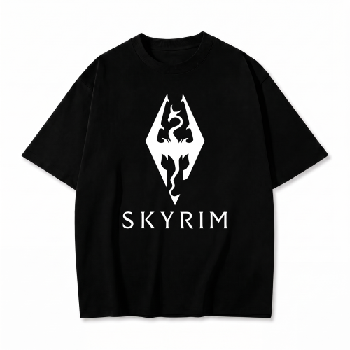 Czarna koszulka Skyrim z nadrukiem logo smoka